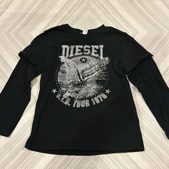 Diesel Black Shirt on Shirt Graphic Long Sleeve T-Shirt - Picture 1 of 6